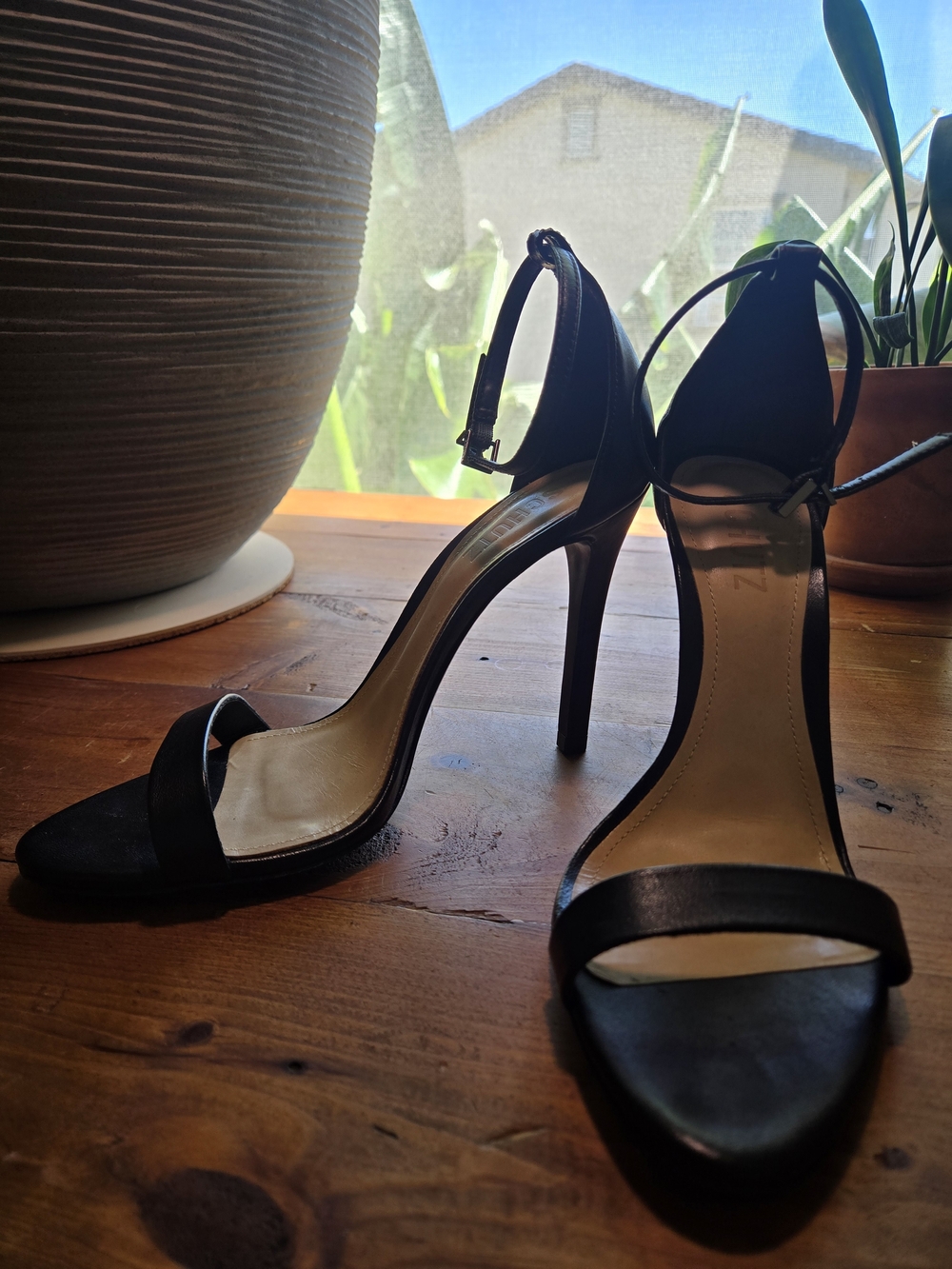Shultz Black High Heel Ankle Strap Sandals